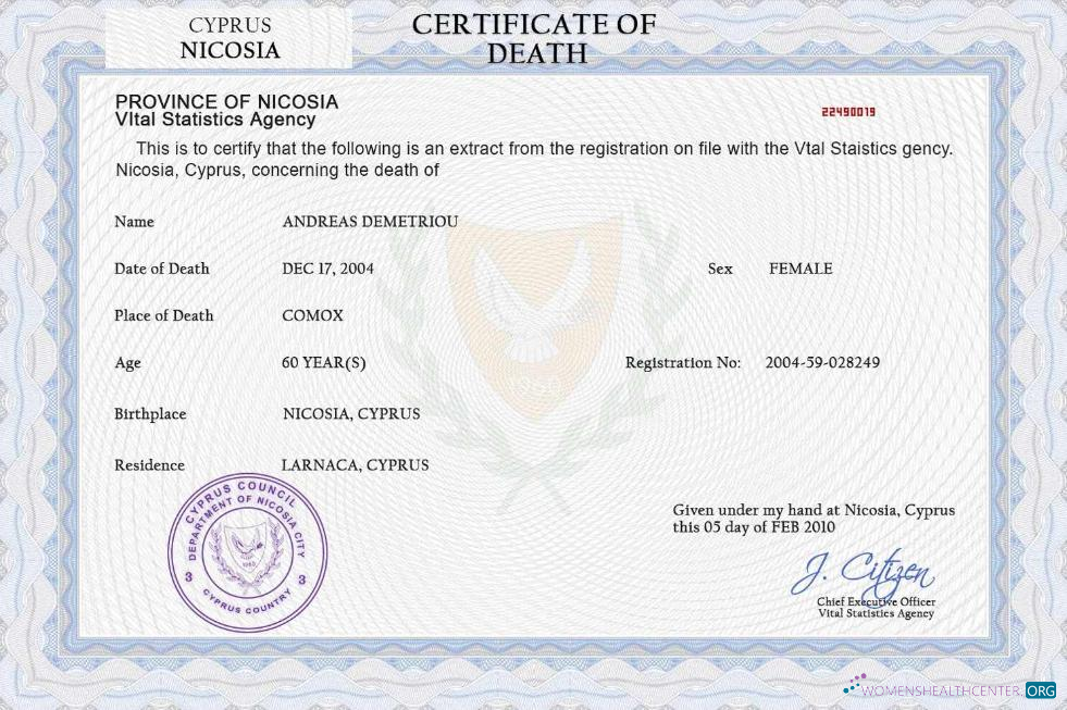 Download Cyprus vital record death certificate PSD template Photoshop template